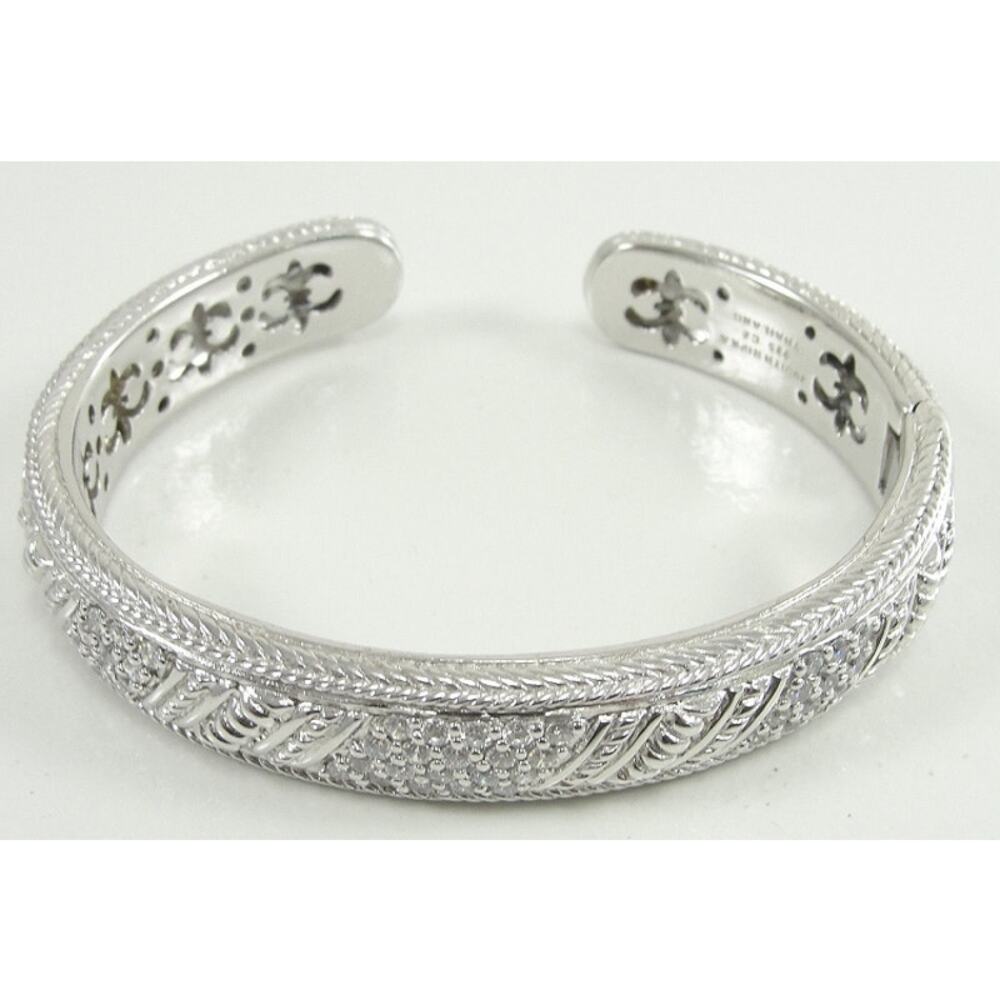 Judith Ripka CZ Sterling Silver Hinged Cuff Bracelet Medium 7in - Picture 2 of 5